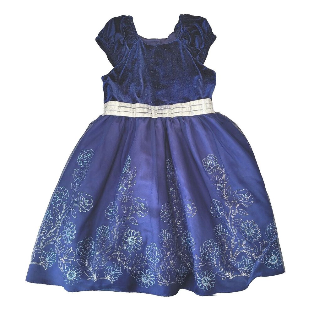 Jona Michelle Blue Silver Sparkle Cap Sleeve Pleated Lined Girls' Dress Size 10